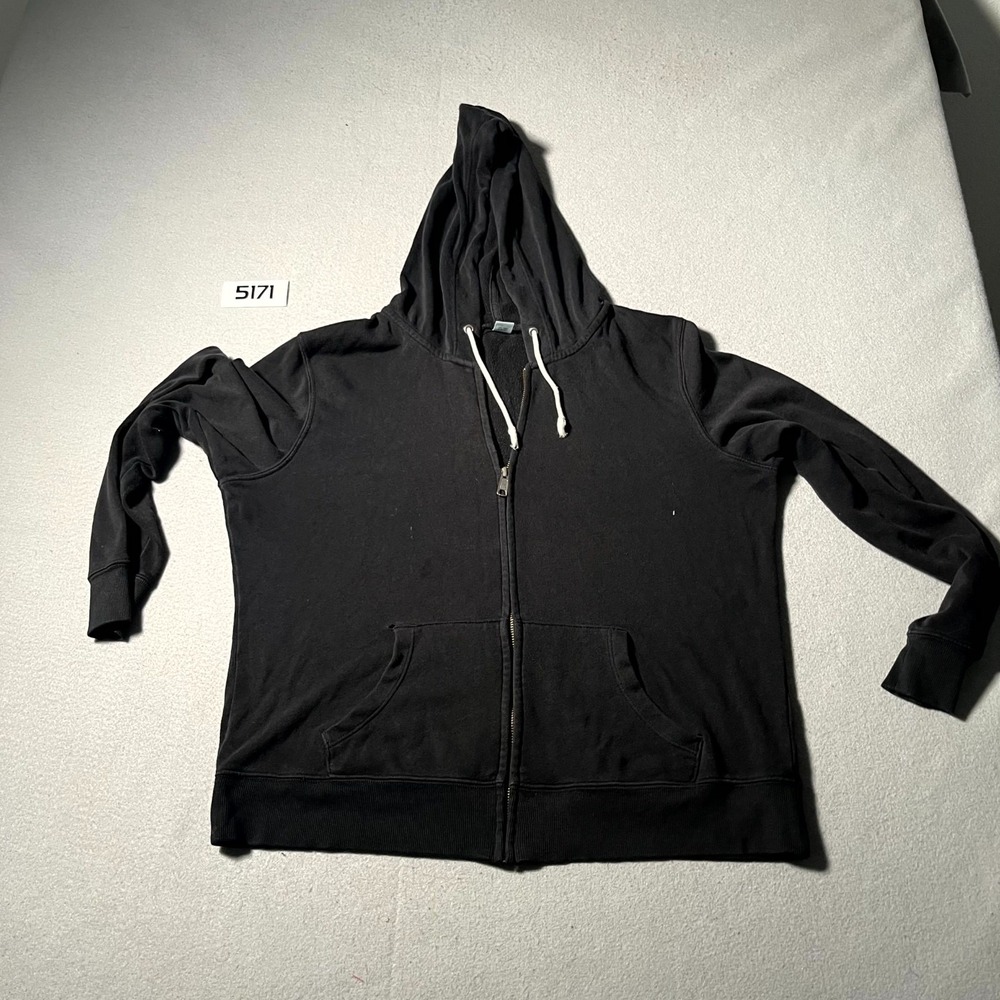 Old Navy Hoodie Womens Large Black Cotton Full Zip Kangaroo Pockets Outdoor